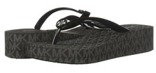MICHAEL KORS MK Signature Bedford Black Wedges Thongs Flip-Flops Sandals Size 11