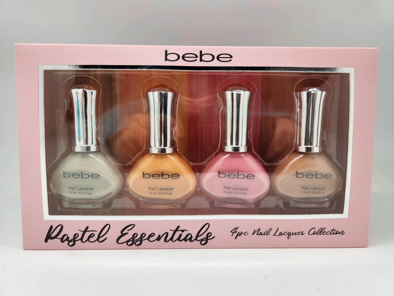 bebe Pastel Essentials 4 Pc of Nail Lacquer/Polish Set Pink/Peach/Beige/Green