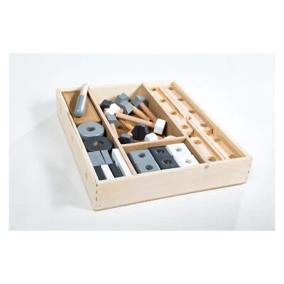 ROBA BAUMANN Roba Kids Holzbaukasten, 48-teiliges Kinder-Baukasten-Set Holz-Werkzeugkiste TOP