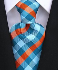 Scott Allan Men's Turquoise Orange Gingham Plaid Necktie