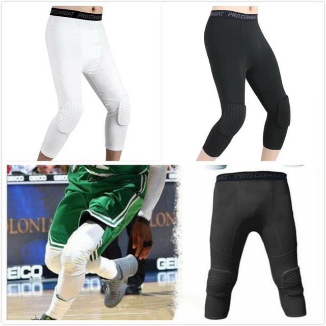 Men's Basketball Padded Tights Pants with Knee Pads 3/4 Training Tights