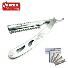 Salon Hair Shaper Razor Blade with Handle for Custom Shaping + 5 Blades Silver
