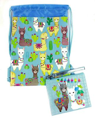 Llamas Drawstring Backpack with Wristlet 2 Piece Set Travel Gym Cheer ...