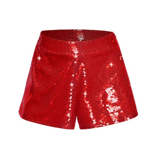 Women's High Elastic Waist Glitter Sequins Shorts Sparkly Wide Leg Party Shorts - Picture 9 of 36