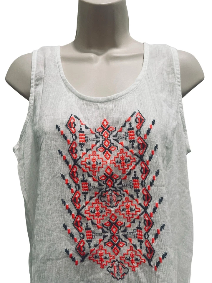 Top Bobbie Brooks para mujer XL blanco sin mangas bordado frontal Foto 2 de 4