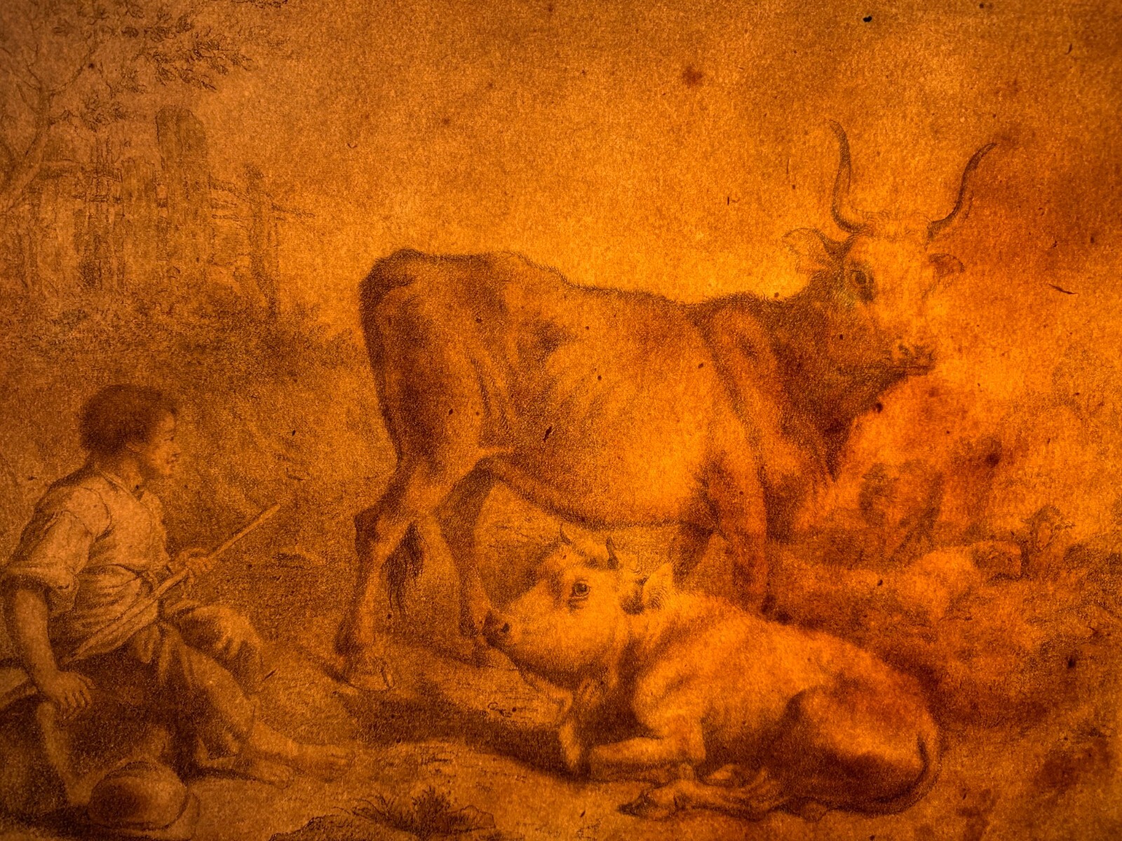 Old Master Pencil Drawing of Pastoral Scene 18th Century Original French Antique