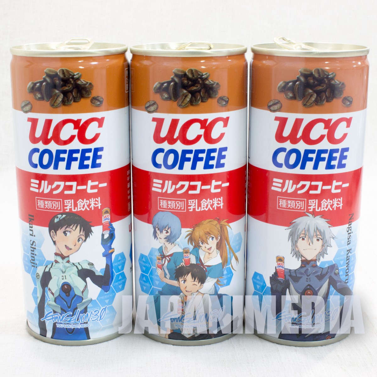フェイス カプ缶 Set of 3 Evangelion UCC Steel Can Coffee Shinji Kaworu Rei Asuka