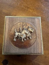 VINTAGE 1940'S WOOD GRAIN DOUBLE SCOTTIE SCOTTY DOG POWDER COMPACT