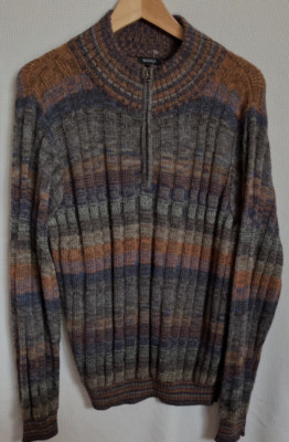 Novice long sleeve 1/4 zip alpaca pullover sweater, muted dark autumn colors, M