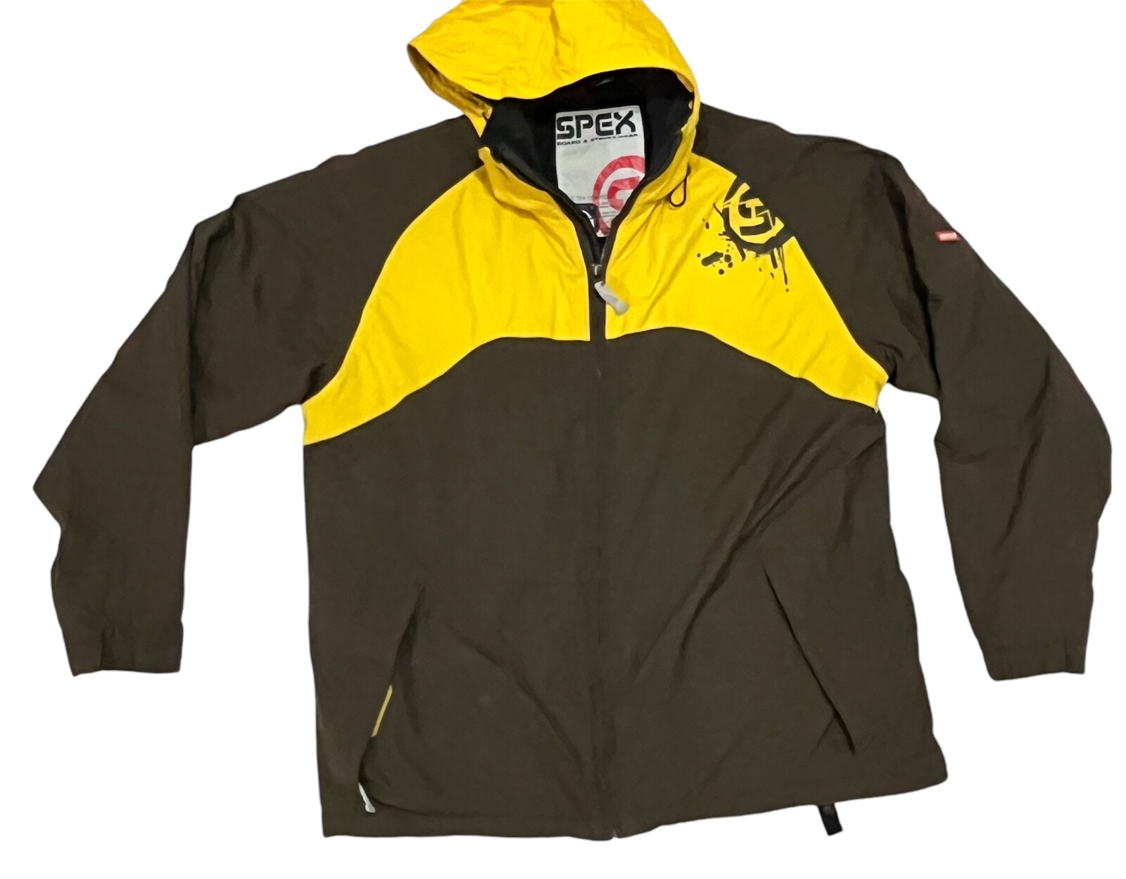 Spex Brown Yellow Hooded Windbreaker Jacket Size XXL Excellent Condition