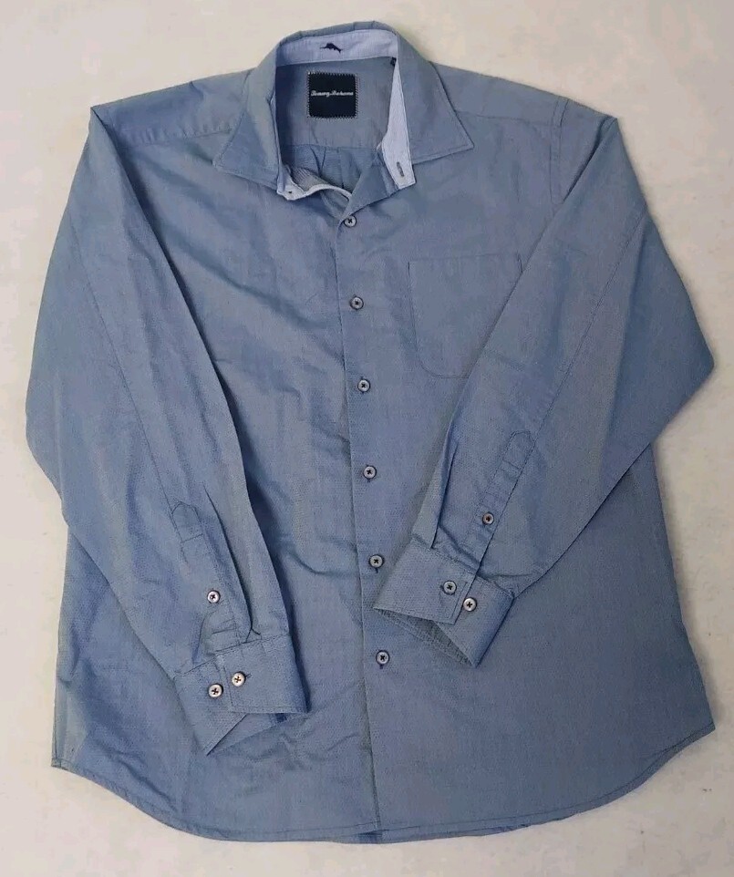 Mens Tommy Bahama long sleeve dress shirt M blue cotton pin dots