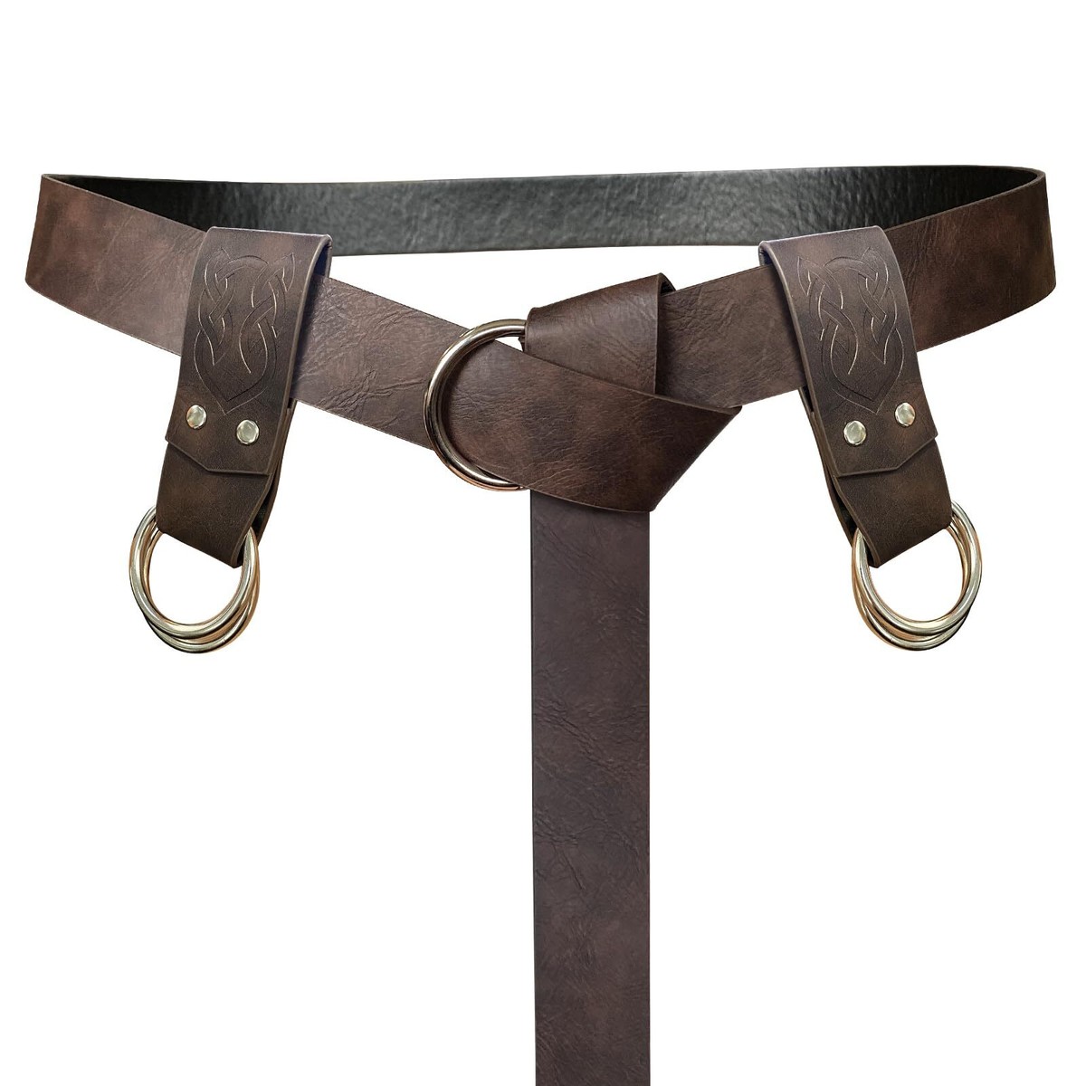 EpicCos 6 PCs Renaissance Riem Kostuum Middeleeuwse Accessoires Riemtasje, Rok Hiking, Zwaard Kikker Viking Hoorn, Riem Holster (Zwart A