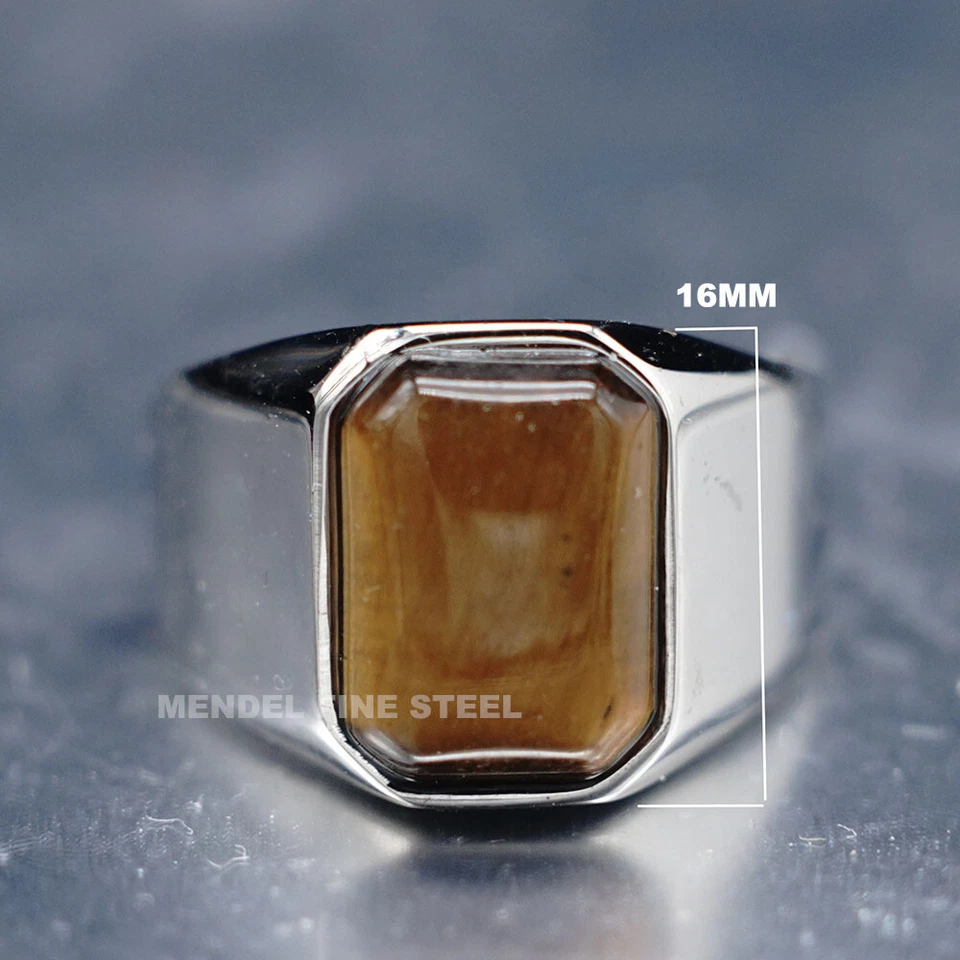 Anillo de piedra natural ojo de tigre de acero inoxidable Mendel para hombre talla 7 8 9-15 Foto 3 de 4