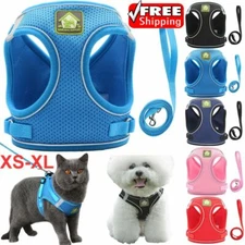 Reflective Dog Harness Leash Nylon Pet Cat Soft Mesh Vest Small Medium Puppy NEW