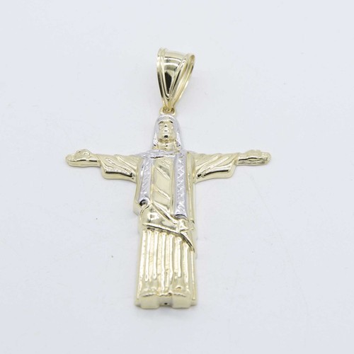 2 1/2" Jesus Christ Christ the Redeemer Pendant Real 10K Yellow White Gold - Picture 3 of 7