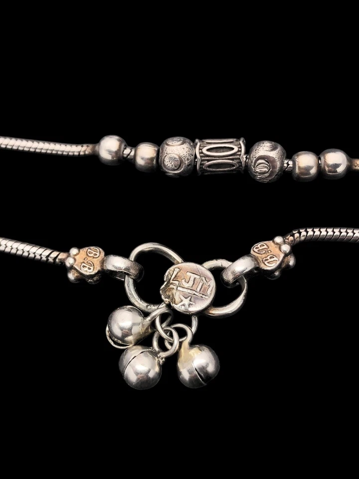 "Pulsera tobillera serpiente campanas jingling hecha a mano de plata de ley 925 vintage 10,5""" Foto 2 de 4