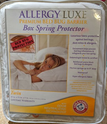 Allergy Luxe Arm & Hammer Premium Beg Bug Barrier Box Spring Protector TWIN NEW