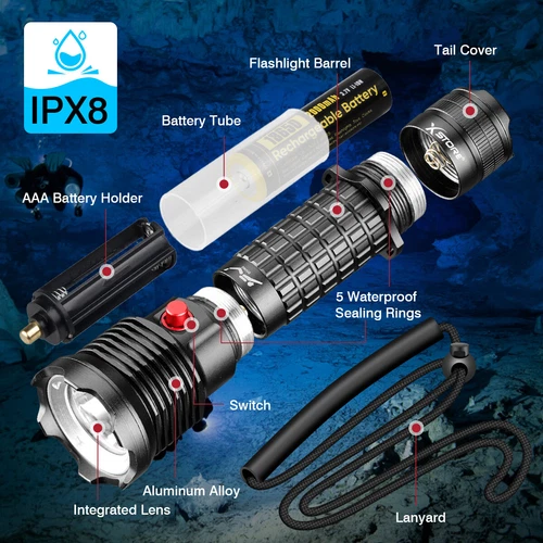 Potente Linterna de Buceo Subacuática Impermeable P70 LED Lámpara Antorcha de Buceo - Imagen 9 de 12