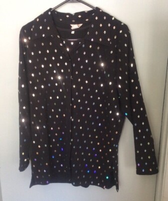 CLARA S Blouse Set Womens Small Black Silver Sparkle Sequins Camisole Tunic Top