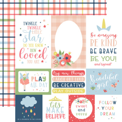2 Sheets Echo Park Paper LITTLE DREAMER GIRL 12x12 Cardstock - MULTI JOURNALING