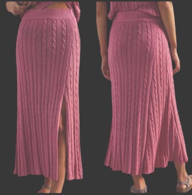 Anthropologie Current Air Angeline Sweater Midi Skirt Sz. Medium Cable Knit Boho