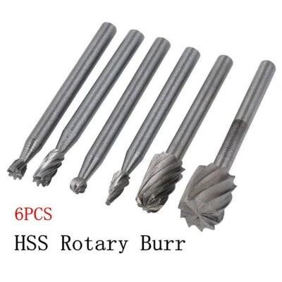 6PCS HSS Rotary Multi Tool Burr Routing Router Bit Mill Attachment Compatible