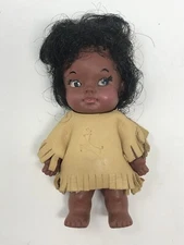 Vintage Miniature 1966 EEGEE Co. Native Indian Rubber Doll 4" Native American