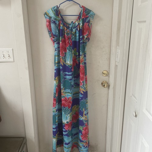 Hilo Hattie Hawaiian Maxi Dress Floral Tiki Hibiscus Muumuu Hawaii Size ...
