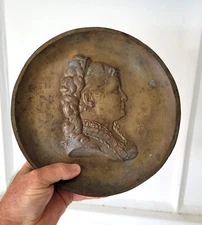 Bronze heavy antique medal medallion Plaque / portrait feminine by max bourgeois