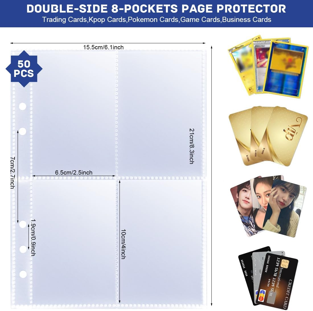 Photocard Sleeves 50 Pack 400 Pockets 6 Ring A5 Binder Sleeves 2.5x3.5 Inch  D
