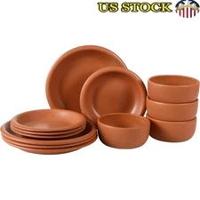 Complete 12-Piece Stoneware Dinnerware Set Service 4 Rustic Plates Bowls New