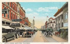Vintage Autos, Santa Cruz, CA, Pacific Avenue, 1923 Postcard