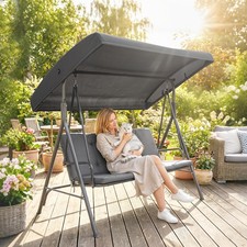 3 Seater Garden Swing Chair, Patio Rocking Bench with Tilting Canopy, Dark Grey
