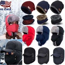 Unisex Fur Ear Flap Winter Hat Trapper Thick Aviator Warm Baseball Cap Face Mask