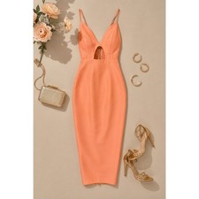 House of CB London Peach Coral Cutout Bodycon Midi Dress XS NWT