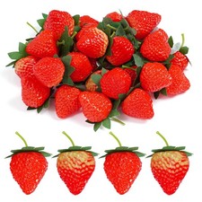 40Pcs Fake Strawberries Artificial Plastic Faux Fruit for Kitchen Home Market...