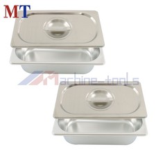 2 Commercial 1/3 Hotel Pans & Lids, 3.6 Inch Deep, Stainless Steel Food Pans