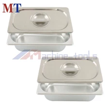 2 Commercial 1/3 Hotel Pans & Lids, 3.6 Inch Deep, Stainless Steel Food Pans