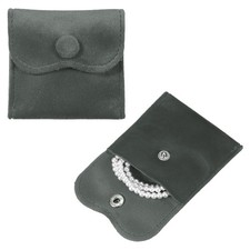 2Pcs Velvet Jewelry Pouches with Snap Button 2.8 x 2.8 in Storage Bags, Grey