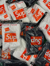 Supreme x Hanes Crew Socks 4 Pack White / Black Size 6-12 Authentic New