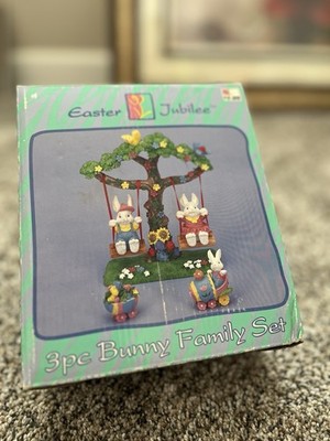 Easter Jubilee 3Pc Bunny Family Set Vintage Kmart - Bunnies on Swingset