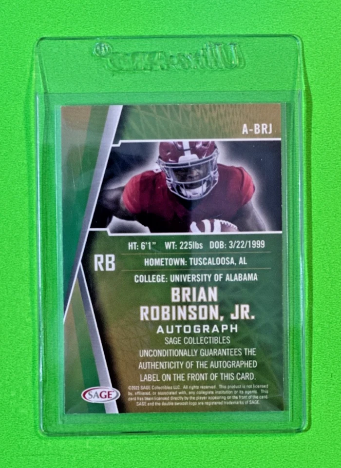 2022 SAGE GOLD AUTO BRIAN ROBINSON JR #A-BRJ ROLL TIDE/COMMANDERS RC AUTO 91/100 - Image 4 of 4