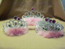 Princess Tiaras Jeweled Fuzzy Pink Feathers Plastic Crown Girls Dress up 1 dz