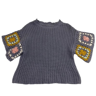 Universal Thread Sweater Small Purple Knit Cropped Crochet Granny Square