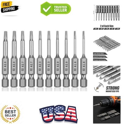 Triangle Drill Bit Set 10pcs- 2'' Long S2 Steel Magnetic Heads 1/4 Inch Hex Sh...