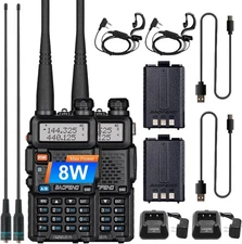 2 Pack UV-5R 8 Watt Ham Radio Handheld Long Range Two Way Radio with USB Char...