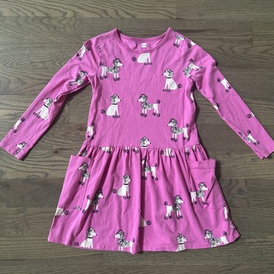 Tea Collection Girls Sz 7 Pink Poodle Long Sleeves Dress With Pockets