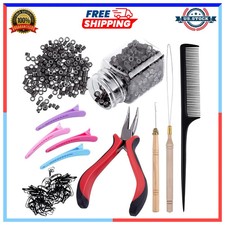 500 Pcs Micro Beads Hair Extension Kit with Pliers Needle and Clips Dark Brown