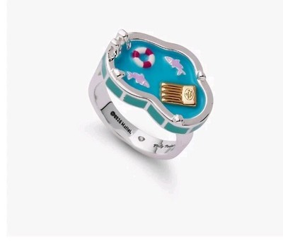 ALEX AND ANI Polly Pocket Pool Party Cocktail Ring Enamel Silver/Blue Sz 7