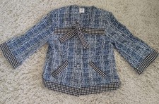 CAbi 21 Club Jacket 5294 Womens S Blue Houndstooth Bow Tweed Blazer 3/4 Sleeve
